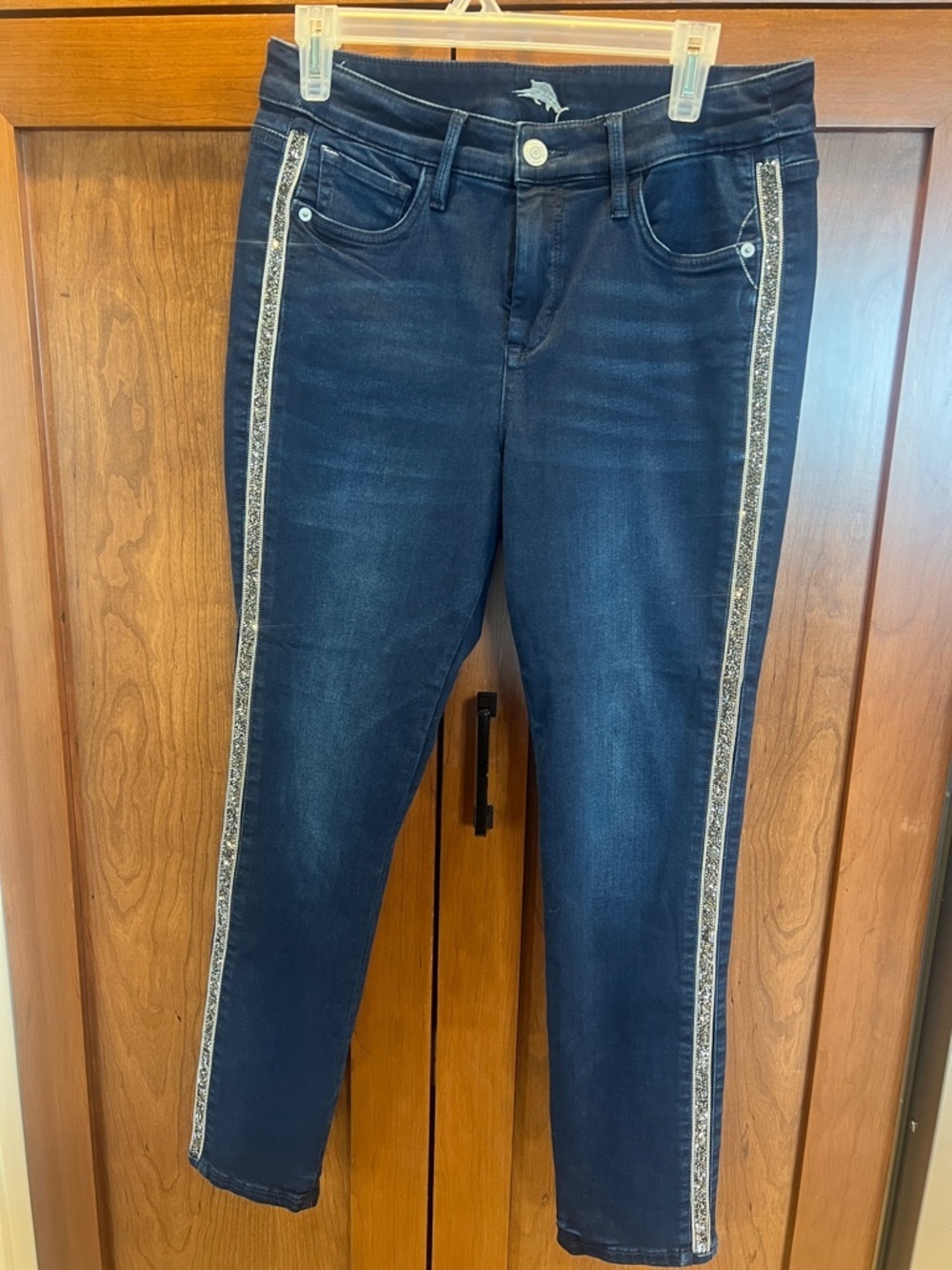 Tommy Bahama Dark Indigo Ankle Jeans with Metallic Side Trim 8x28 - Picture 1 of 10